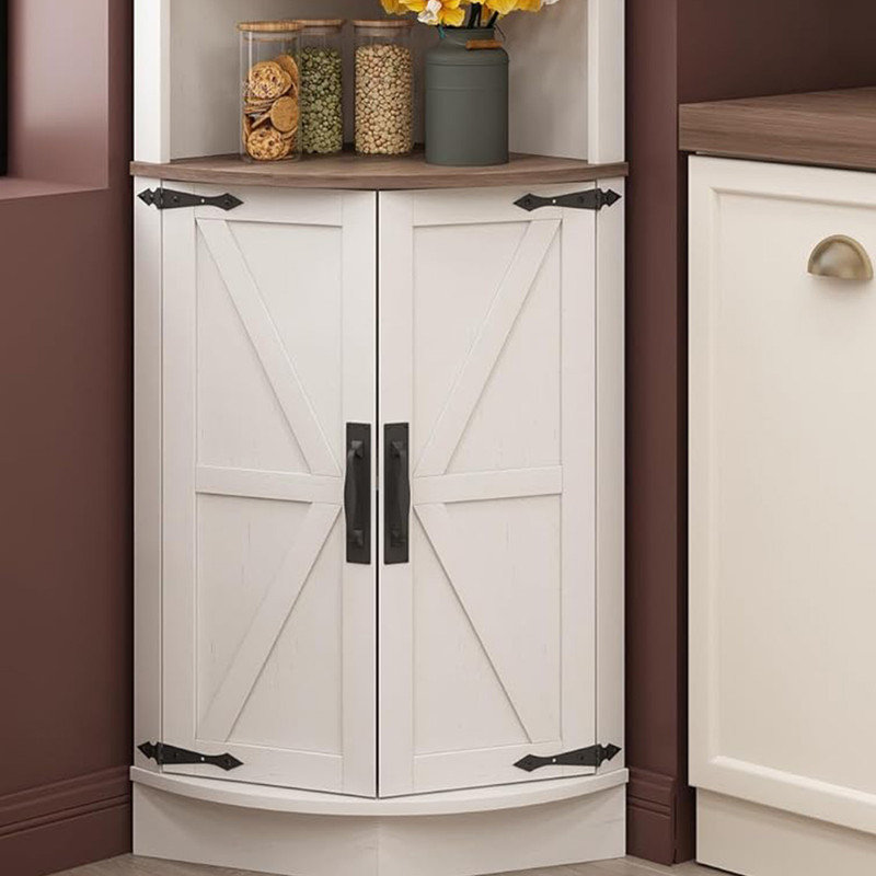 Gracie Oaks 64.8" Tall Farmhouse Corner Cabinet with 4 Doors and 5 Storage Shelves, Farmhouse ...